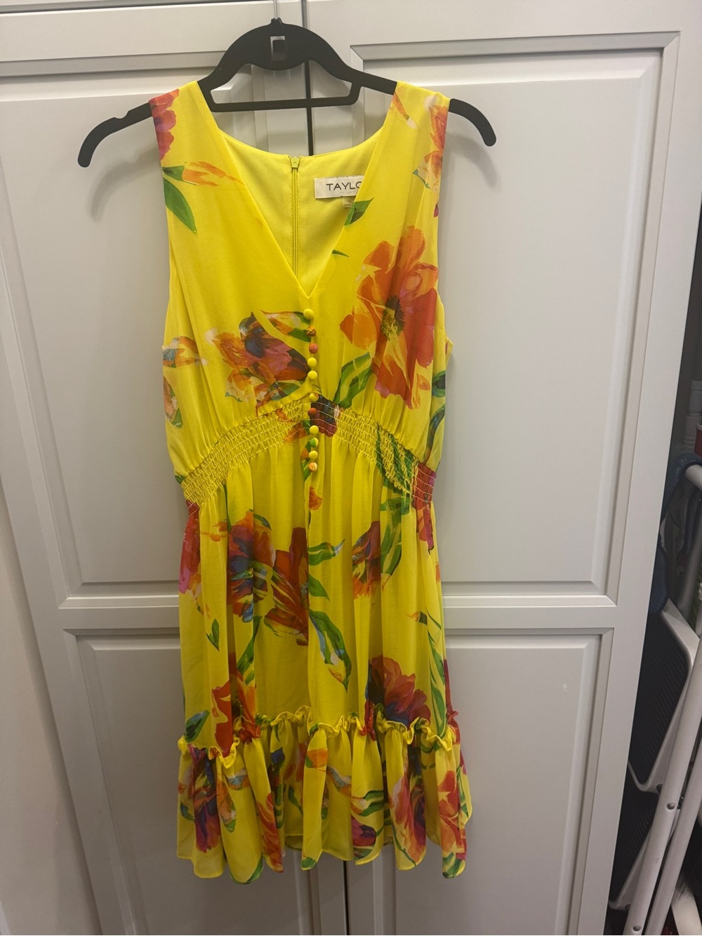 Taylor Dresses Sunshine Floral V-Neck Fit & Flare Smocked Mini Dress 10 M